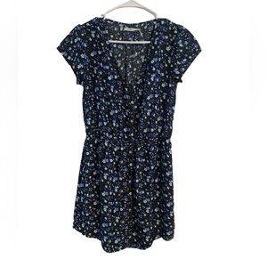 UO Kimchi Blue Dress Black With Botanical Floral Button Down Size M